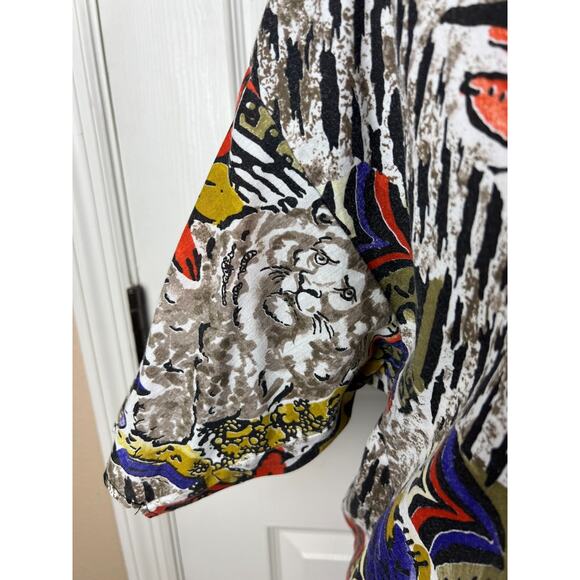 Vintage Short Sleeve Blouse Tigers Lions Tropical Florals Made In USA Size 18 - Picture 6 of 8